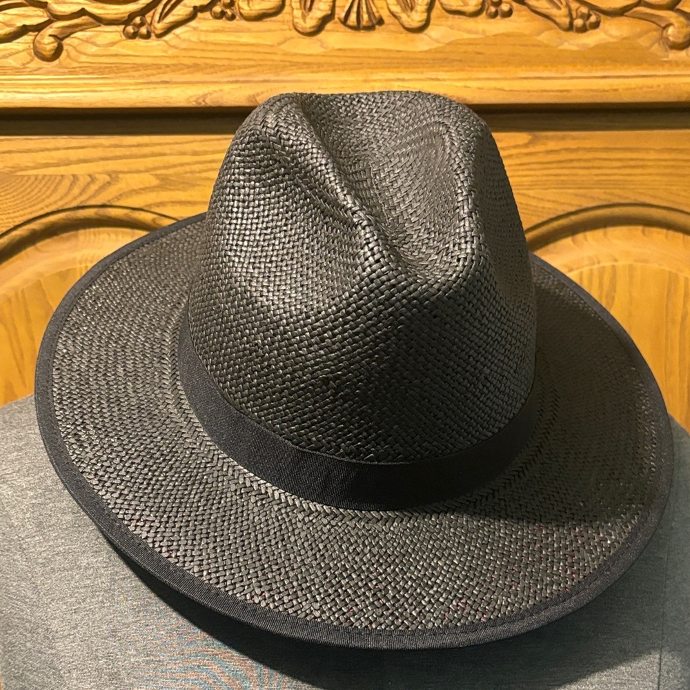 Men's Black Woven Straw Red Bottom Fedora Hat with Band